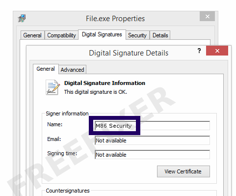 Screenshot of the M86 Security certificate